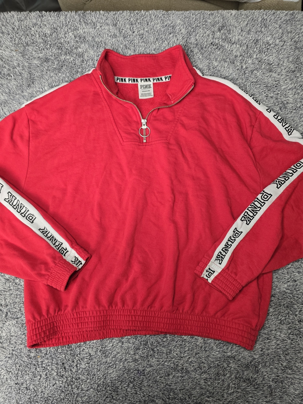 PINK Victoria's Secret Red Logo Tape Half Zip Cropped Sweatshirt Size SP
